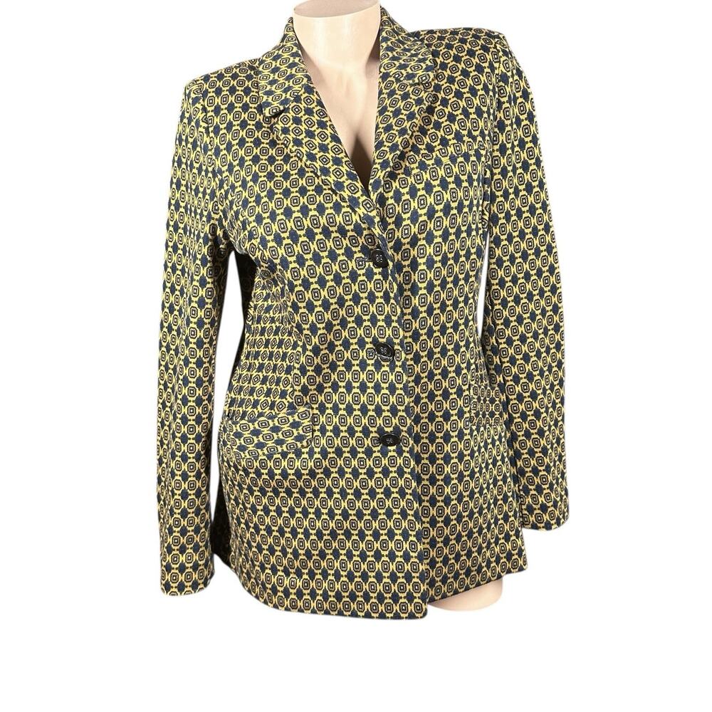 CAbi Kensington Proper Standout Medallion Blazer Jacket 3372 Mustard & Blue M